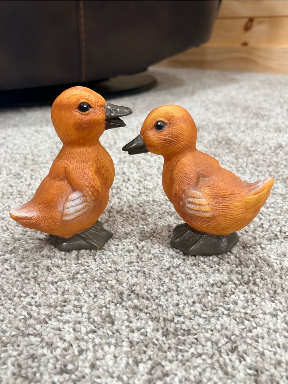 Vintage Orange Decorative Duckling Figurine Pair